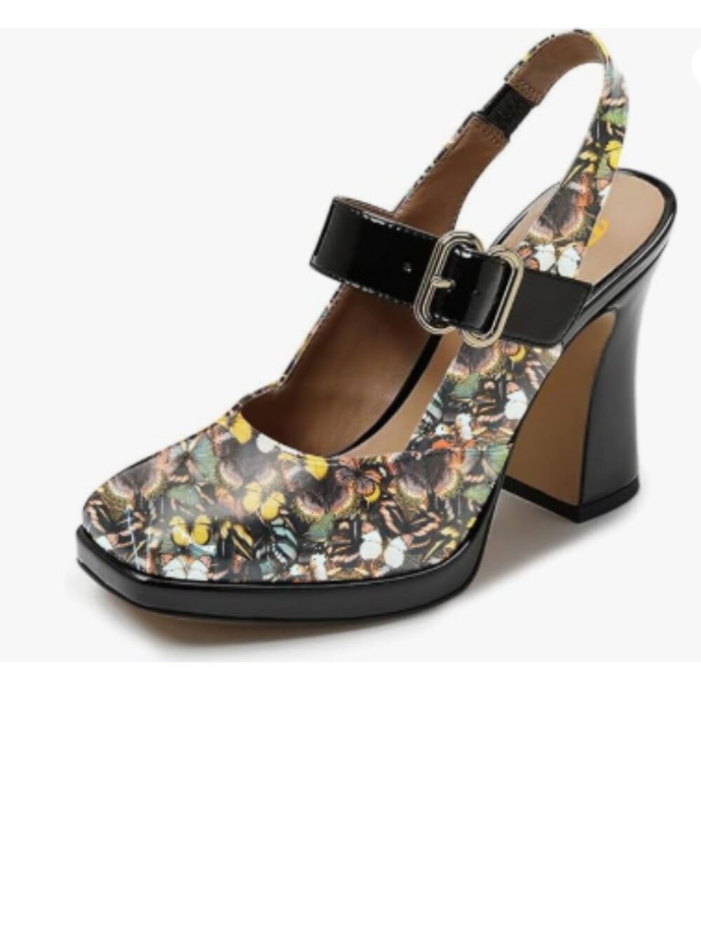 FYS Butterfly Platform Square Toe Pumps Chunky Heel Mary Janes Slingback Shoes